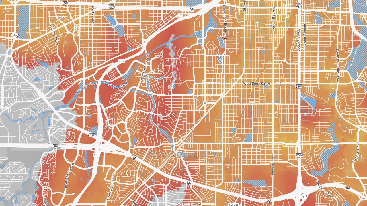 Transit Grade map of TCU-West Cliff, Fort Worth, TX