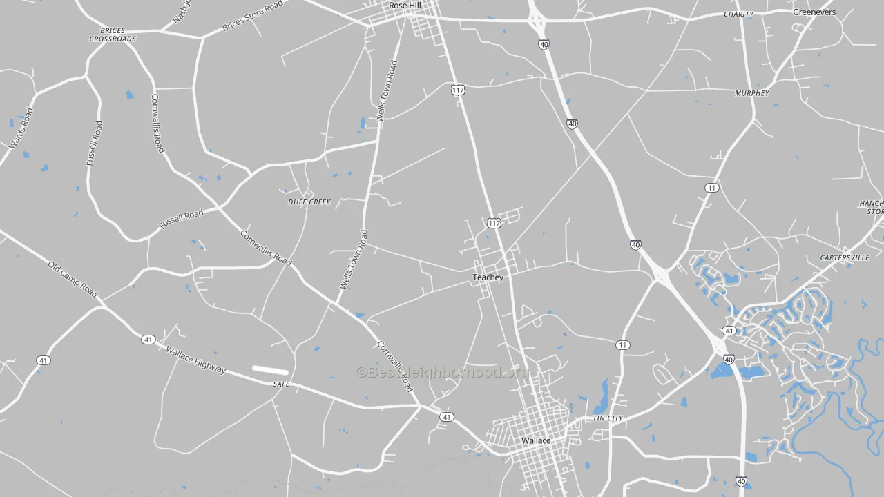 Transit Grade map of Teachey, NC