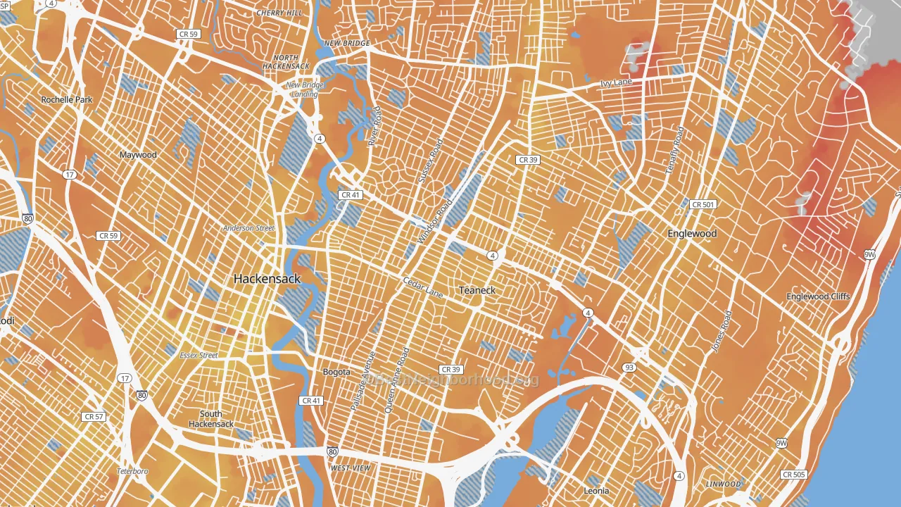 Transit Grade map of Teaneck, NJ