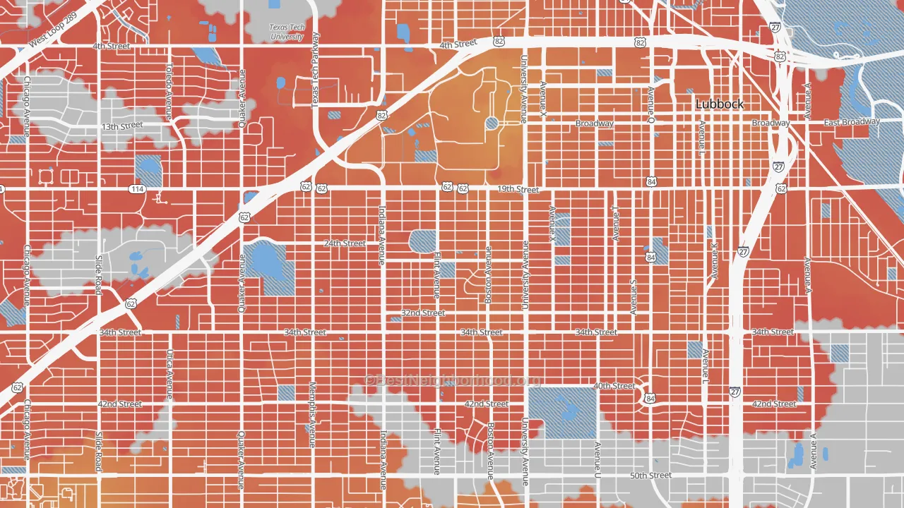 Transit Grade map of Tech Terrace-U.N.I.T., Lubbock, TX