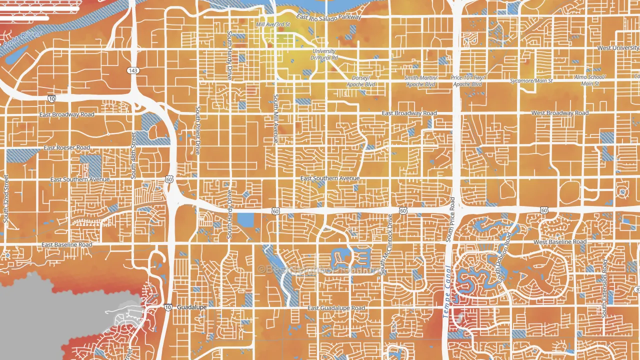 Transit Grade map of Tempe, AZ