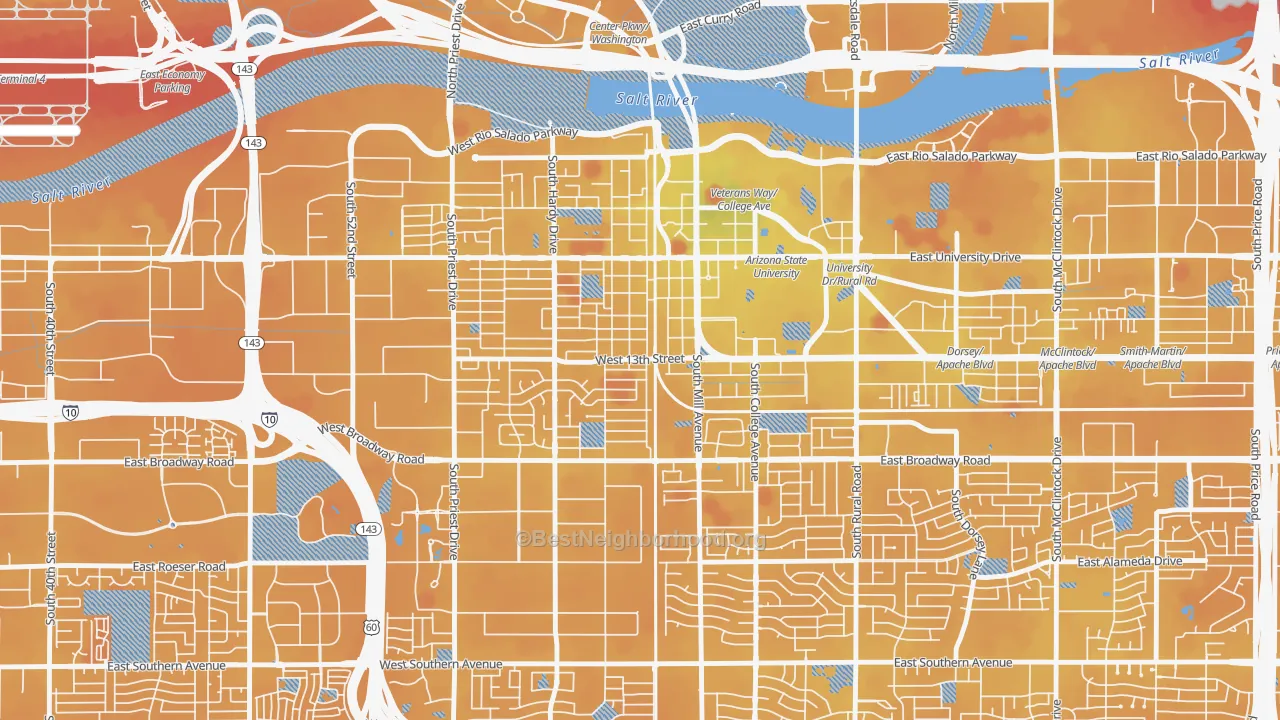 Transit Grade map of Tempe Junction, Tempe, AZ