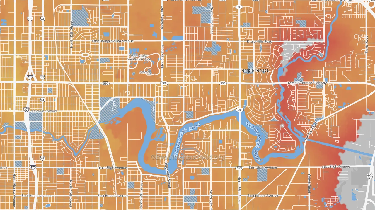 Transit Grade map of Temple Crest, Tampa, FL