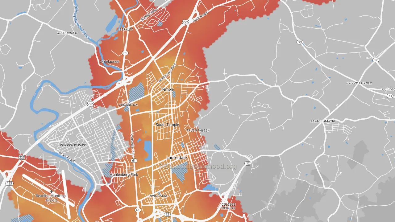 Transit Grade map of Temple, PA