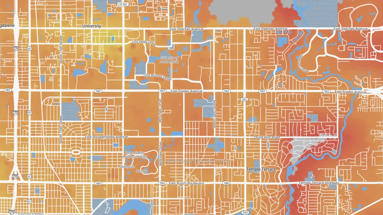 Transit Grade map of Temple Park, Tampa, FL