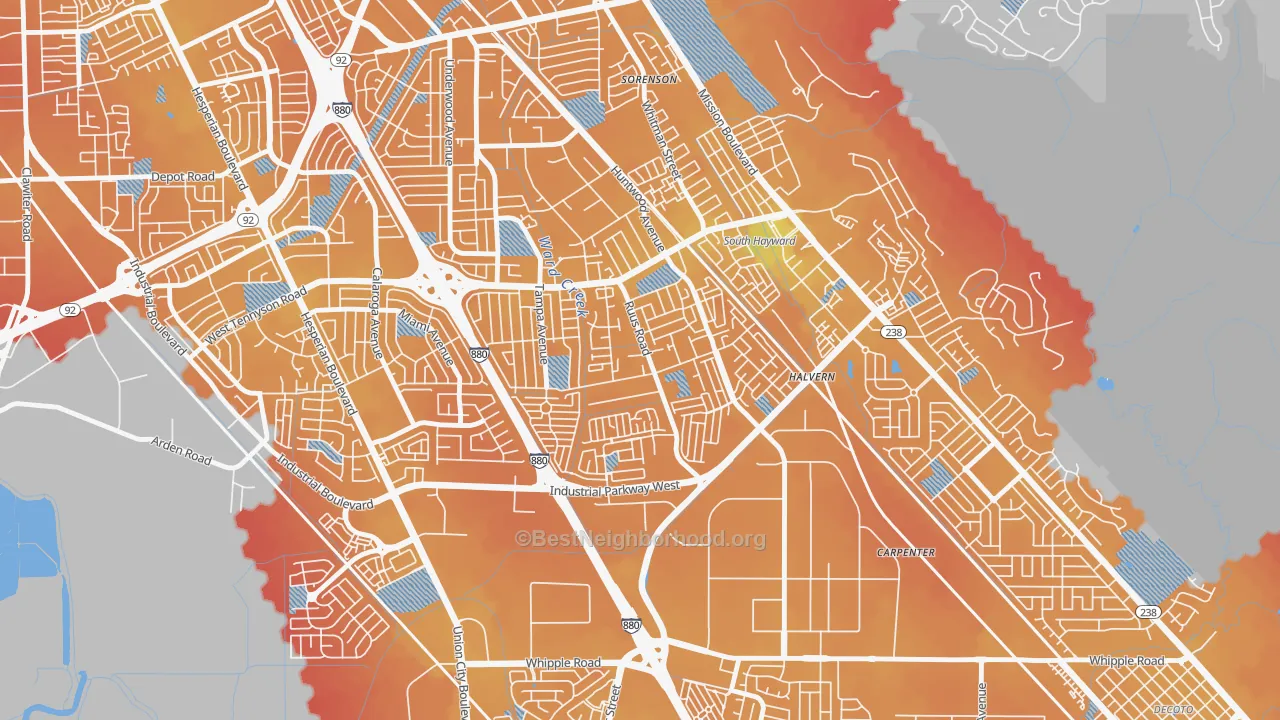 Transit Grade map of Tennyson-Alquire, Hayward, CA