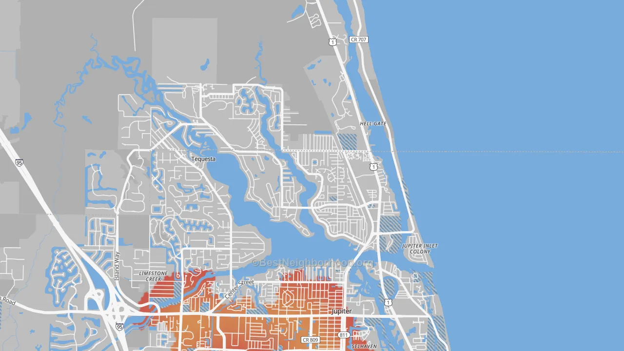 Transit Grade map of Tequesta, FL