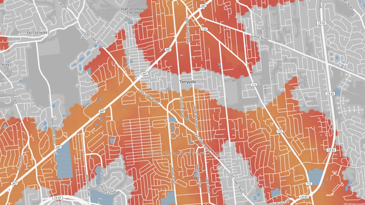 Transit Grade map of Terryville, NY
