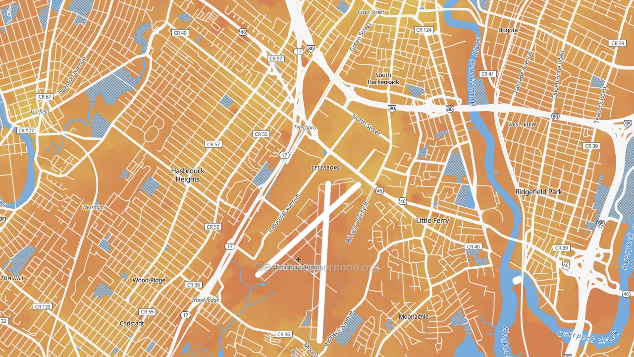 Transit Grade map of Teterboro, NJ