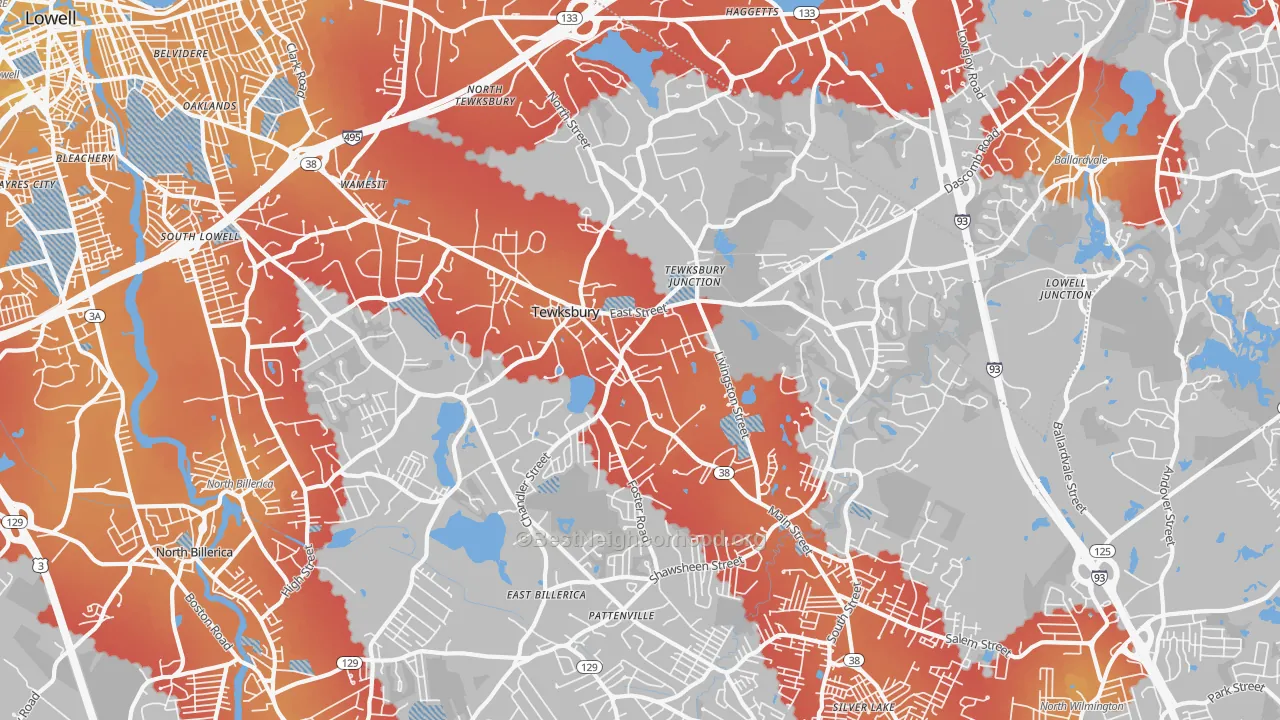 Transit Grade map of Tewksbury, MA