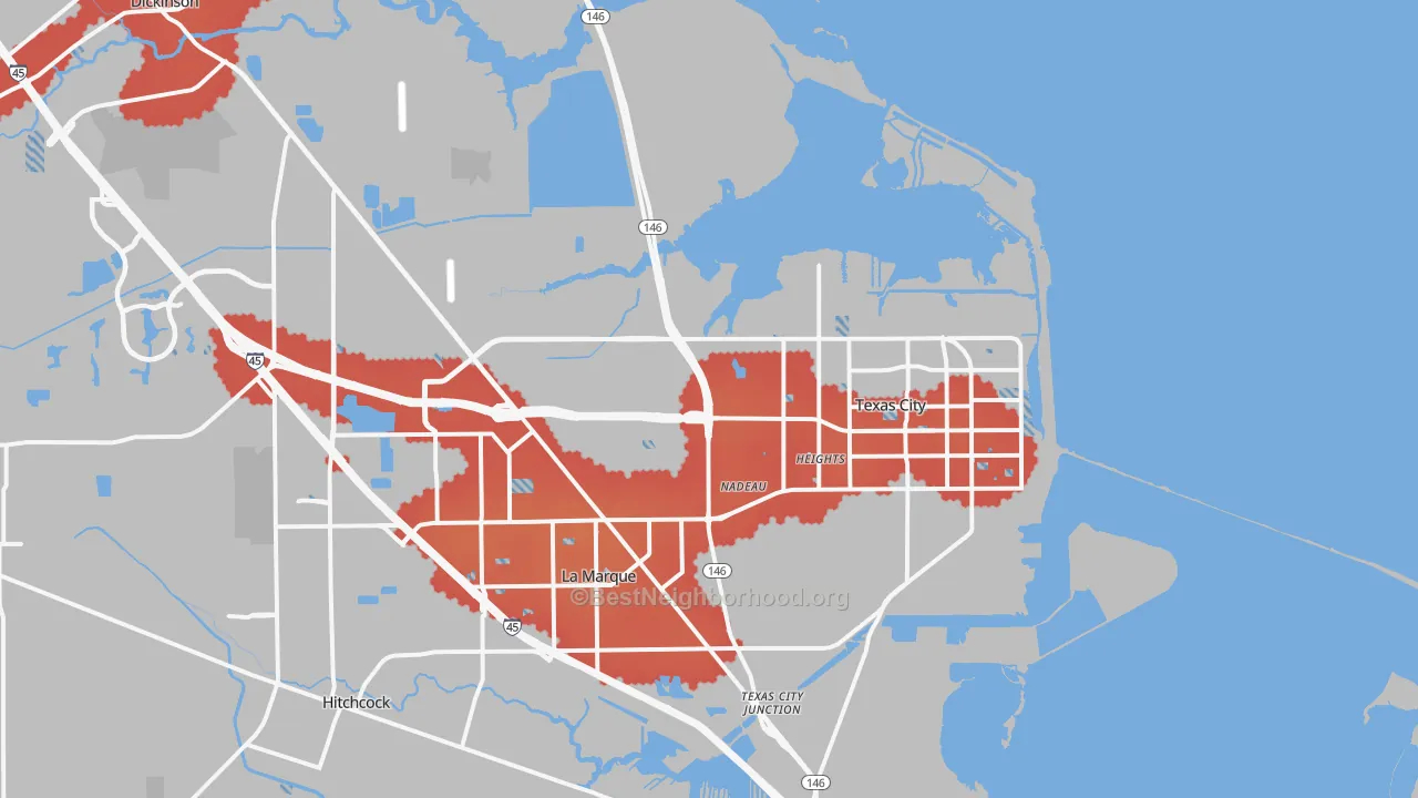 Transit Grade map of Texas City, TX