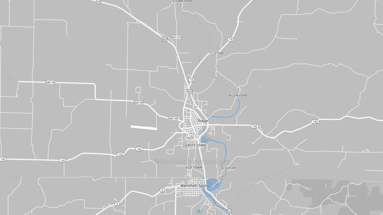 Transit Grade map of Thayer, MO