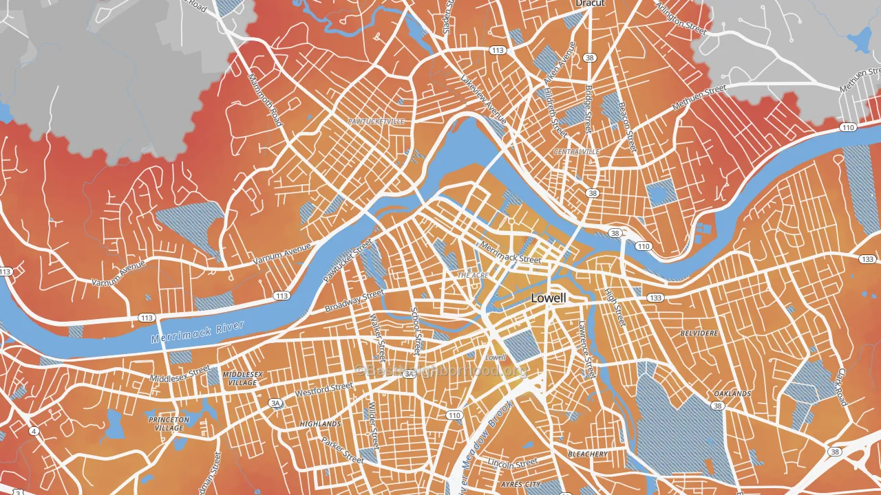 Transit Grade map of The Acre, Lowell, MA