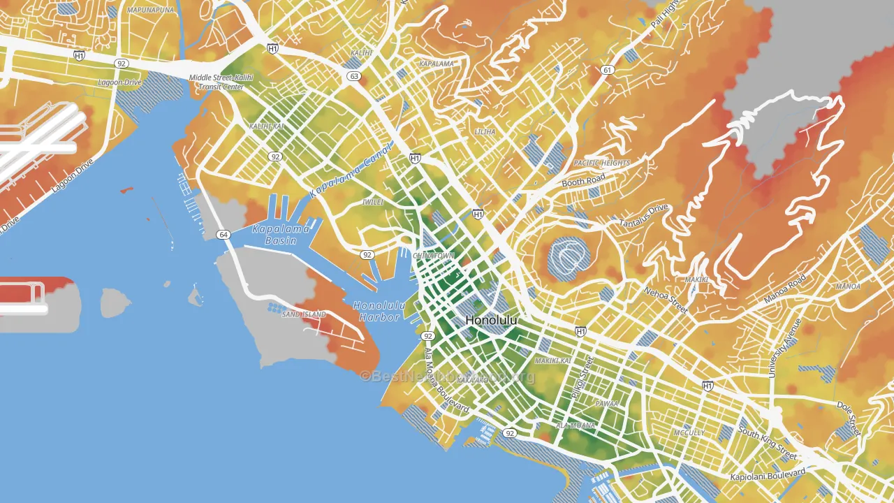 Transit Grade map of The Arts District, Honolulu, HI