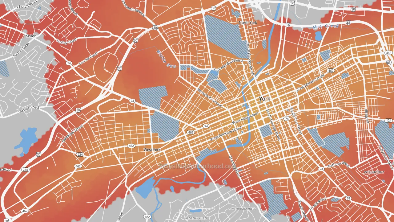 Transit Grade map of The Avenues, York, PA