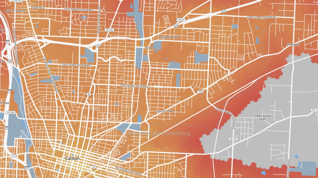 Transit Grade map of The Boulevards, Canton, OH