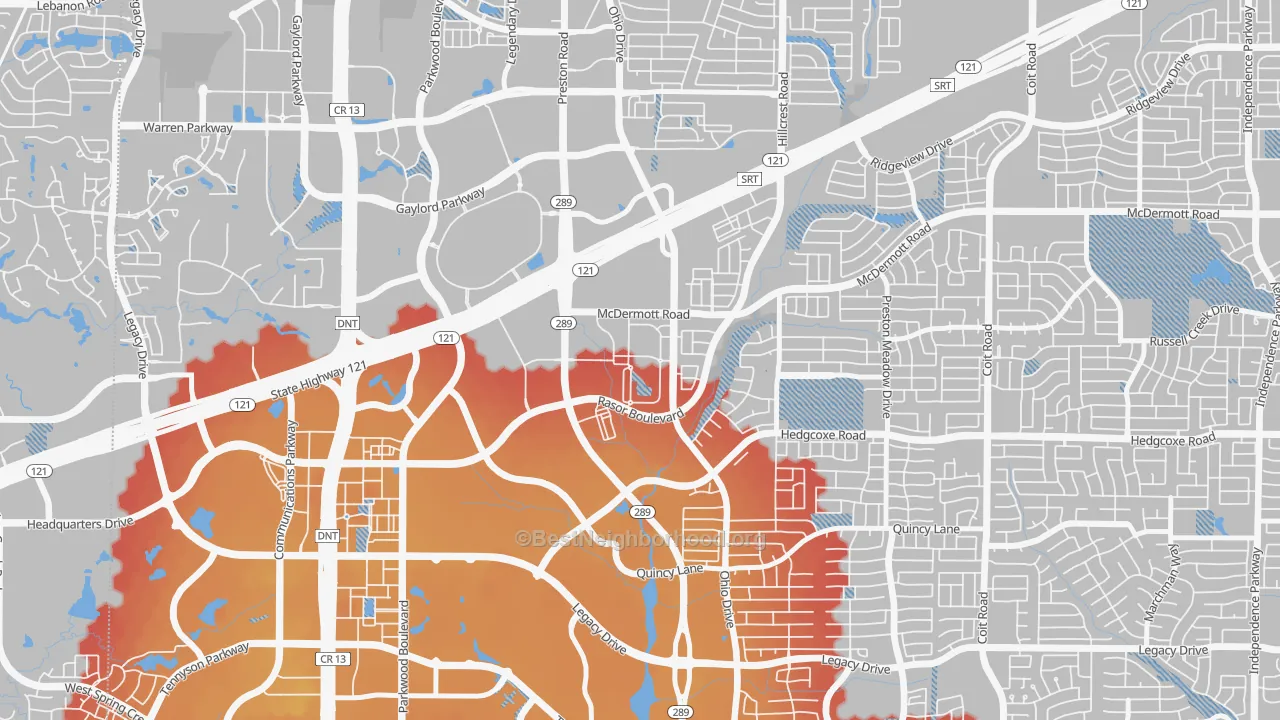 Transit Grade map of The Canal on Preston, Plano, TX