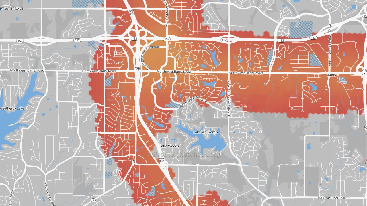 Transit Grade map of The Coves, Kansas City, MO