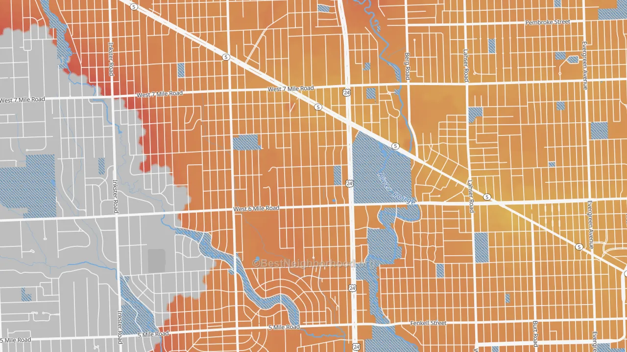 Transit Grade map of The Eye, Detroit, MI