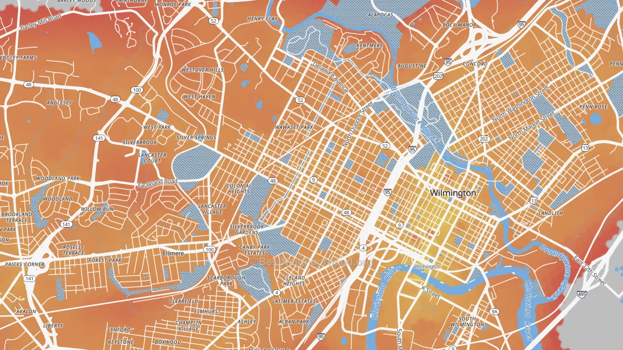 Transit Grade map of The Flats, Wilmington, DE