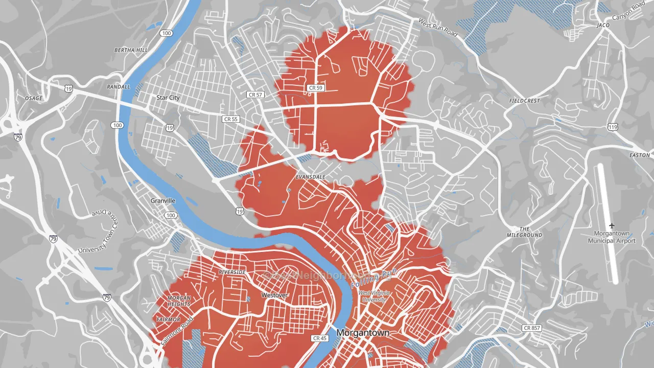 Transit Grade map of The Flatts, Morgantown, WV