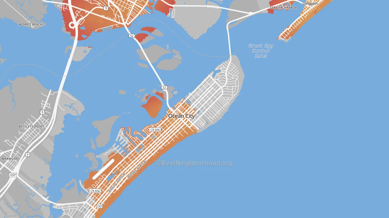 Transit Grade map of The Gardens, Ocean City, NJ
