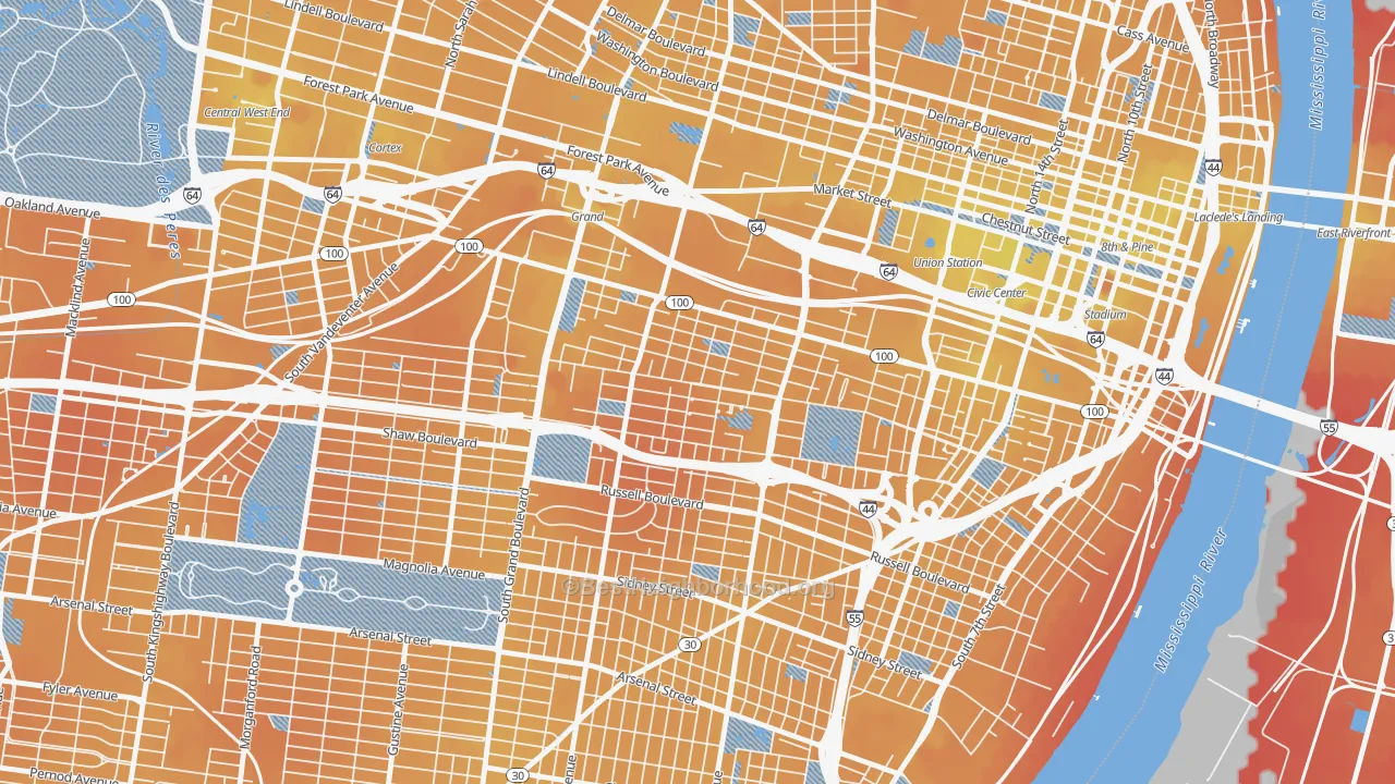Transit Grade map of The Gate District, St. Louis, MO
