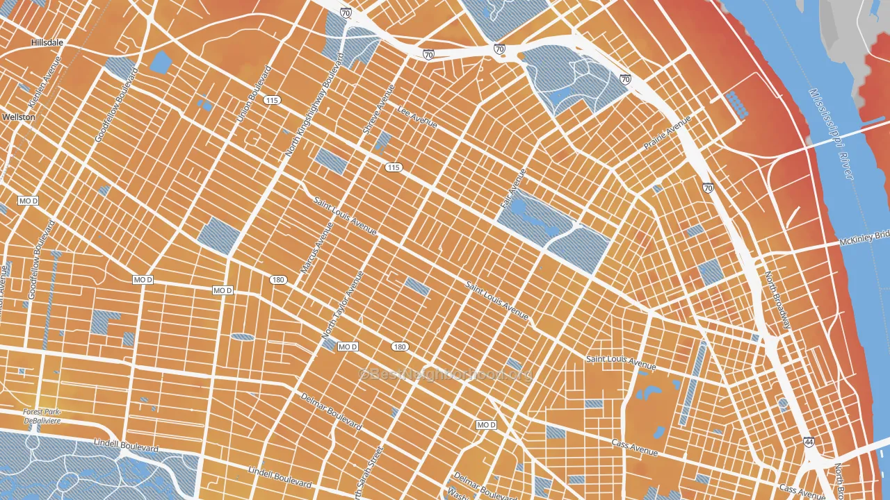 Transit Grade map of The Greater Ville, St. Louis, MO