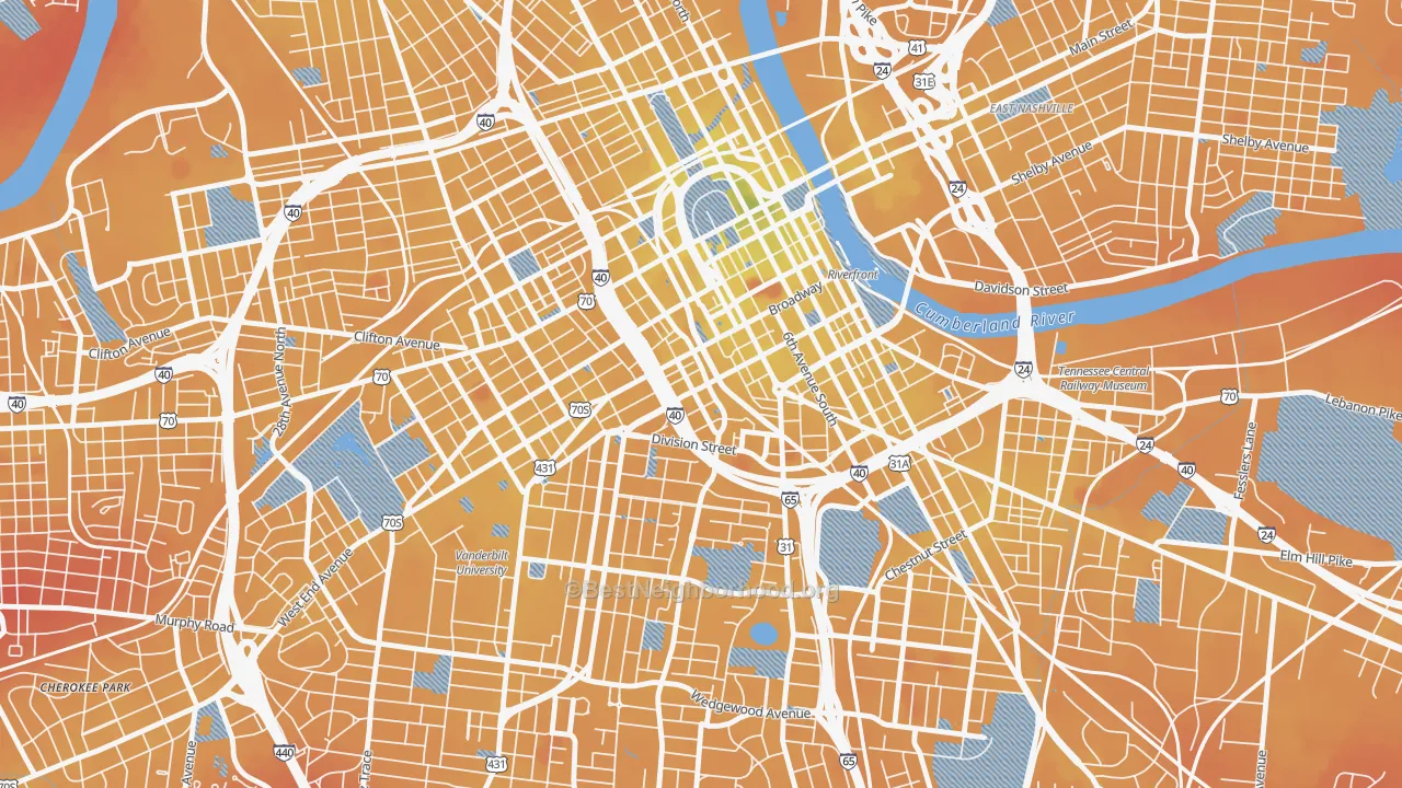 Transit Grade map of The Gulch, Nashville, TN