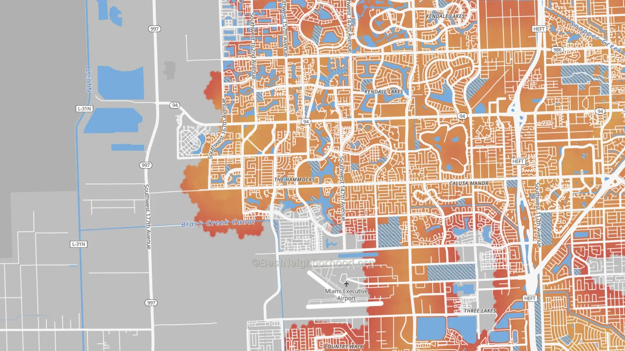 Transit Grade map of The Hammocks, FL