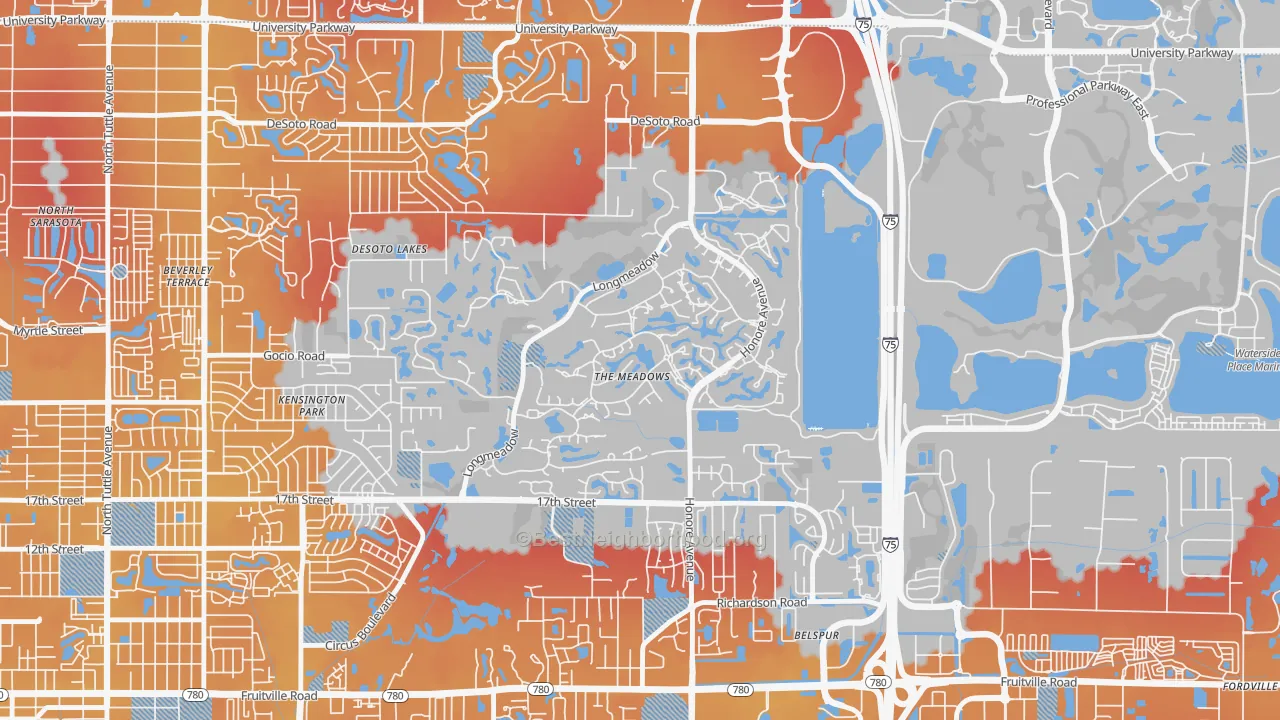 Transit Grade map of The Meadows, Sarasota, FL