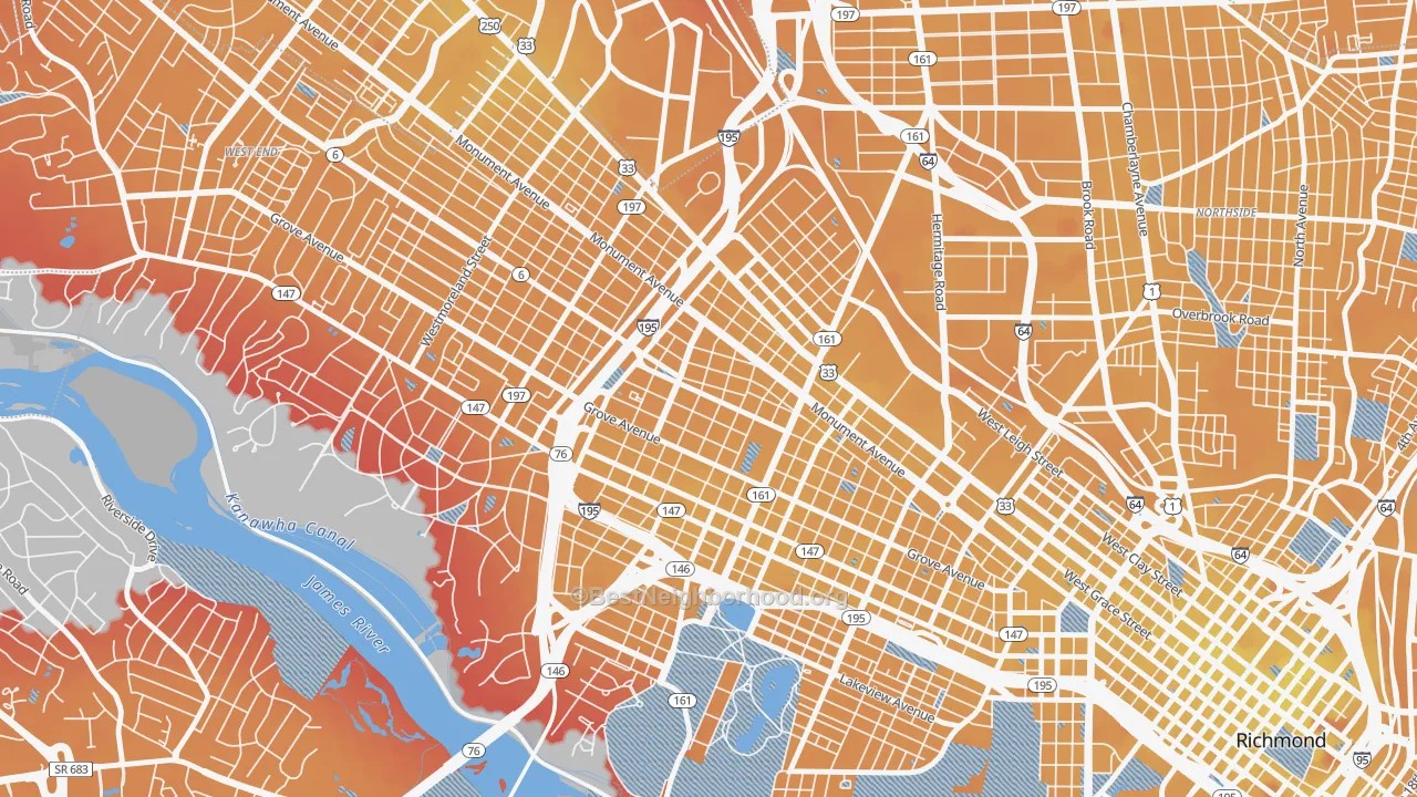 Transit Grade map of The Museum District, Richmond, VA
