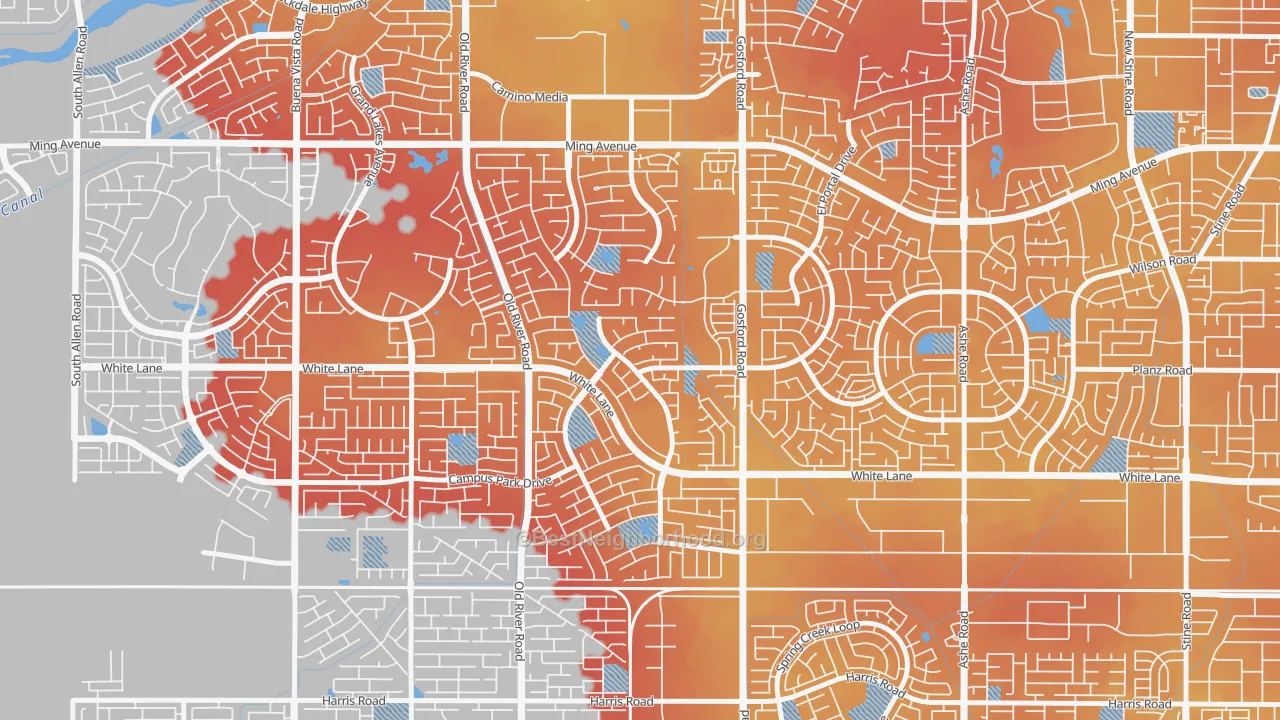 Transit Grade map of The Oaks, Bakersfield, CA
