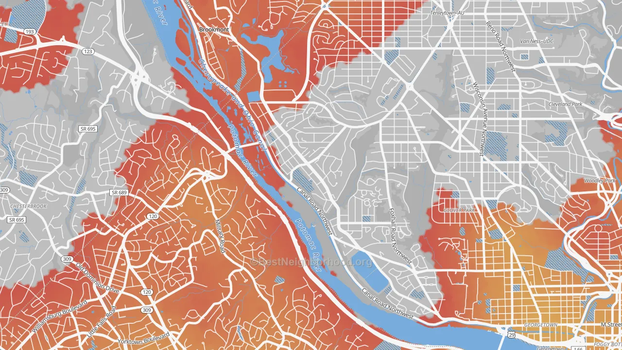 Transit Grade map of The Palisades, Washington, DC
