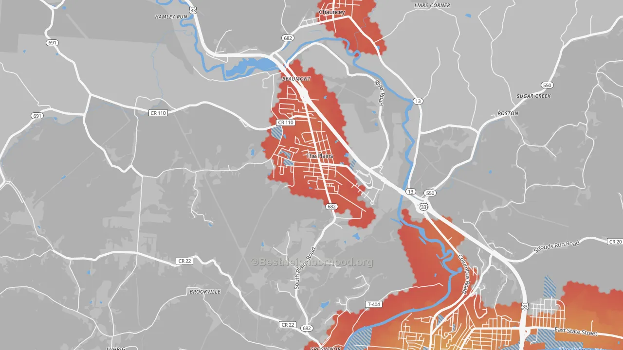 Transit Grade map of The Plains, OH