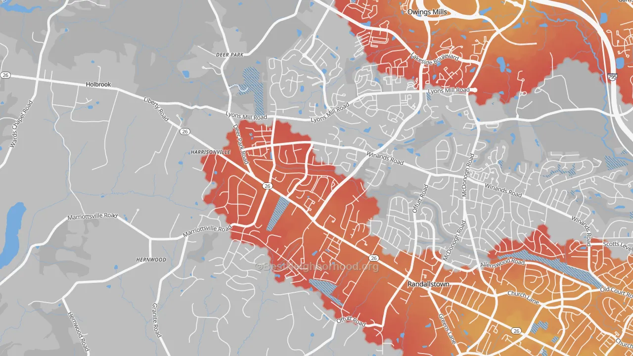 Transit Grade map of The Woodlands, Randallstown, MD
