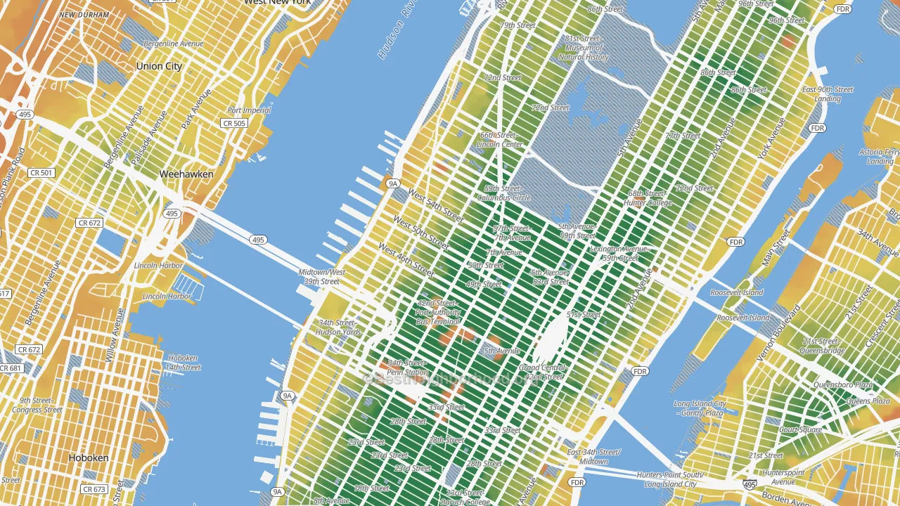 Transit Grade map of Theater District, Manhattan, NY