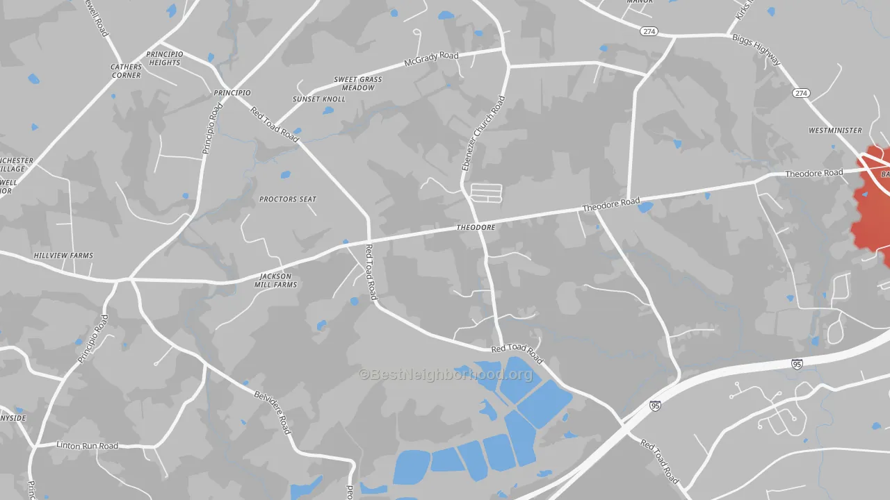 Transit Grade map of Theodore, MD