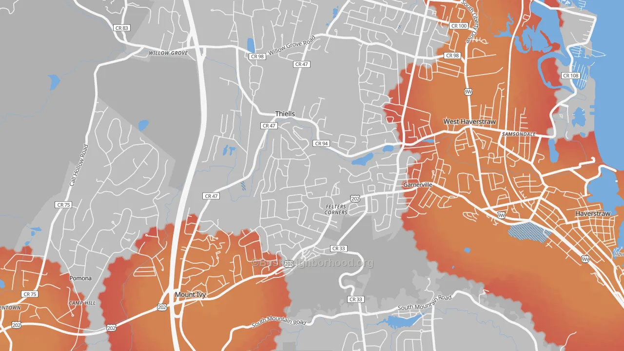 Transit Grade map of Thiells, NY