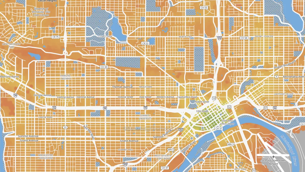 Transit Grade map of Thomas-Dale, St. Paul, MN