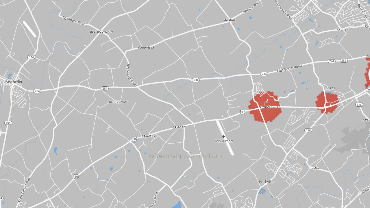 Transit Grade map of Thomasville, PA