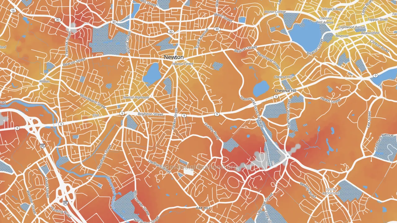 Transit Grade map of Thompsonville, Newton, MA