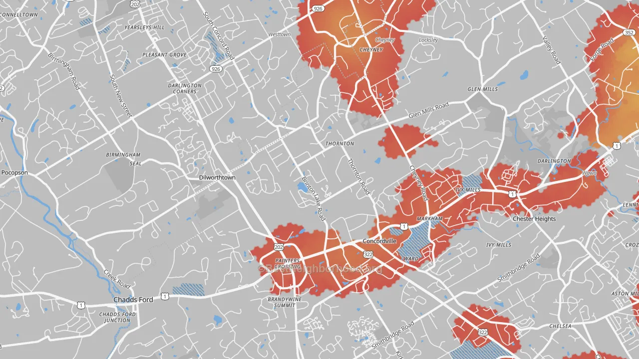 Transit Grade map of Thornton, PA