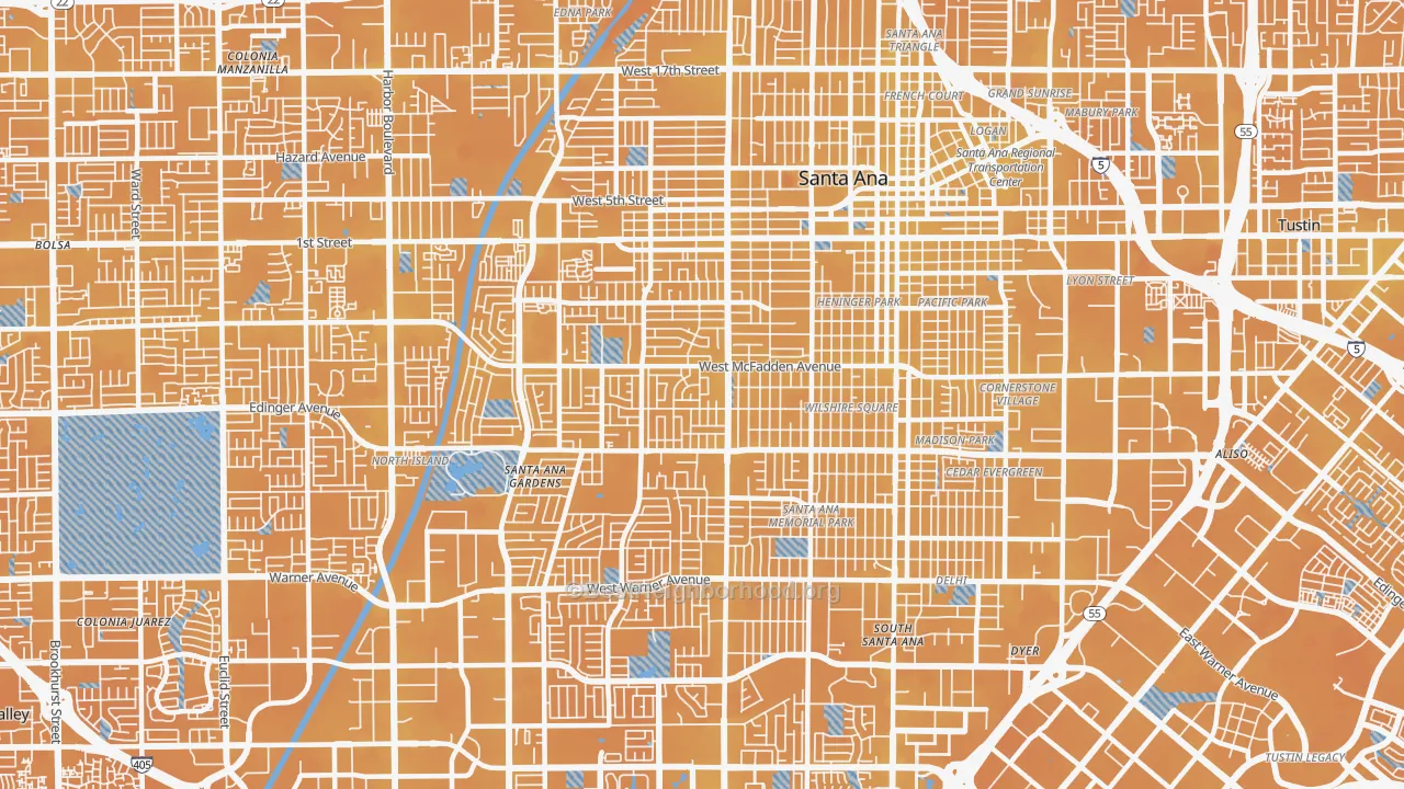 Transit Grade map of Thornton Park, Santa Ana, CA