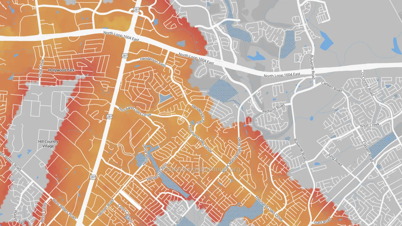 Transit Grade map of Thousand Oaks, San Antonio, TX