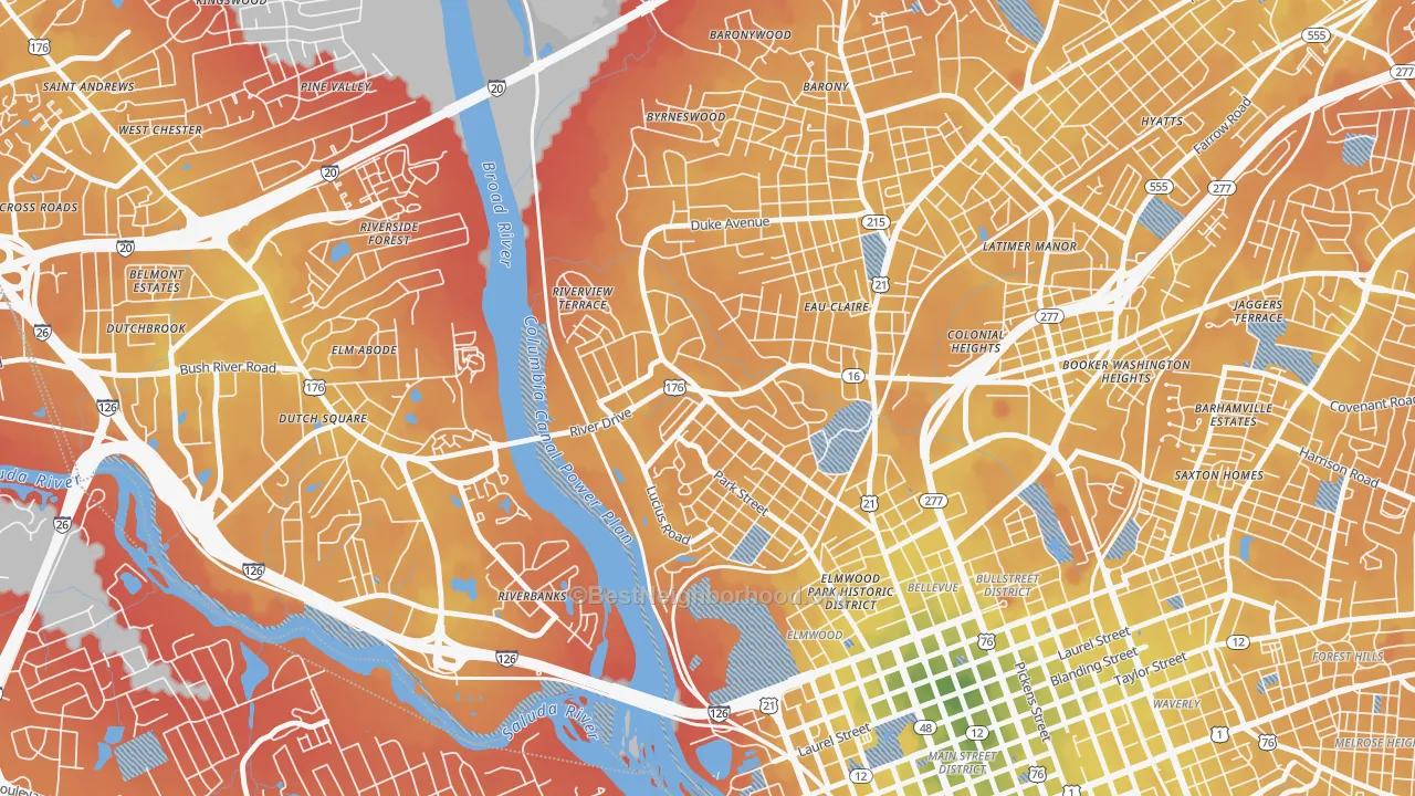 Transit Grade map of Three Points, Columbia, SC
