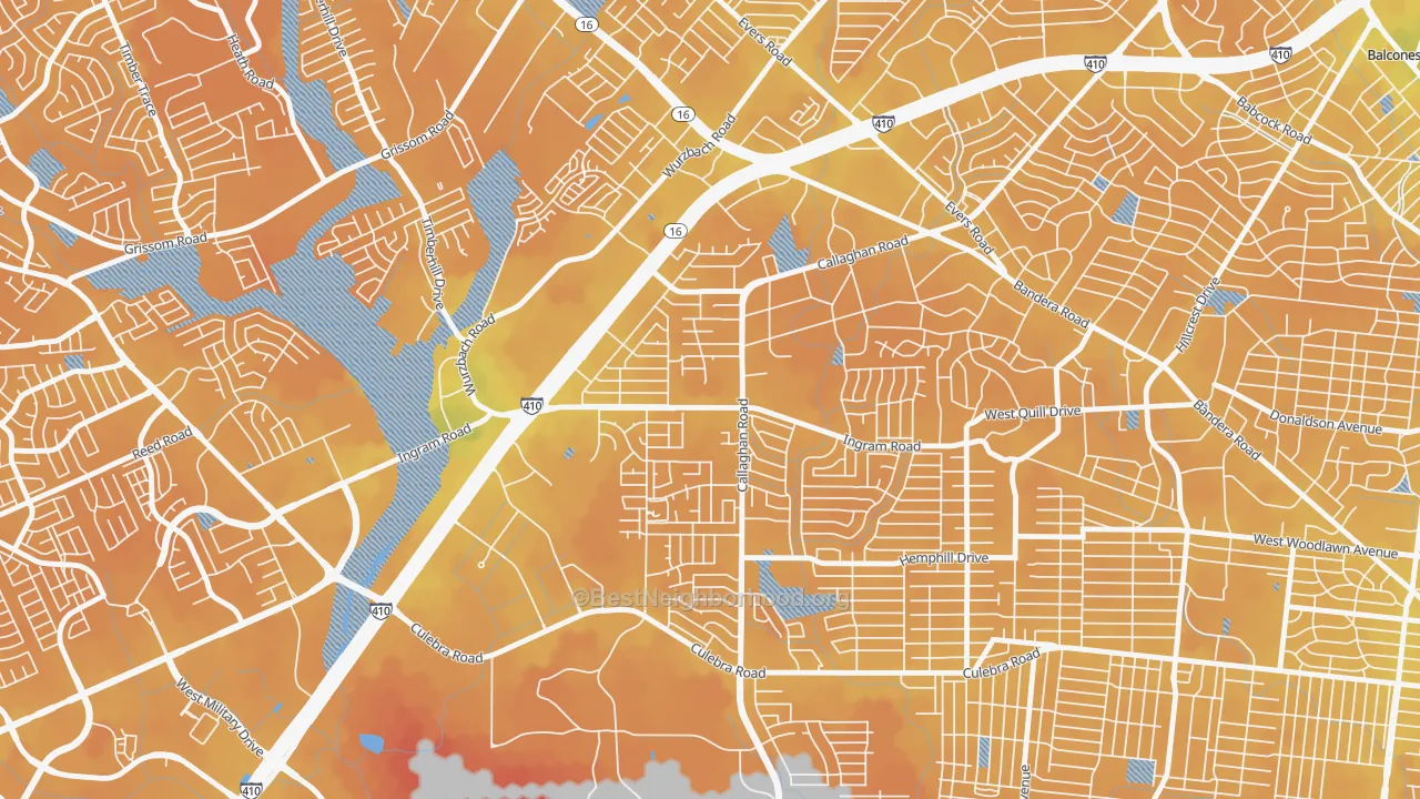 Transit Grade map of Thunderbird Hills, San Antonio, TX
