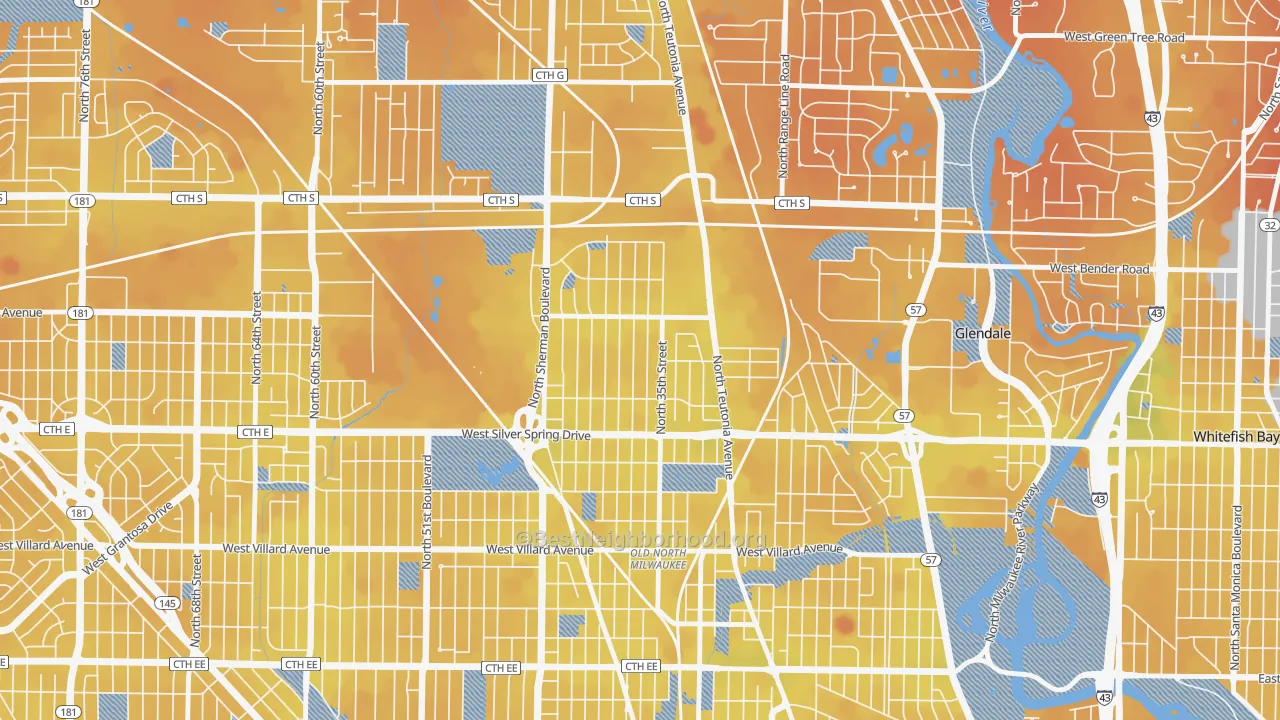 Transit Grade map of Thurston Woods, Milwaukee, WI