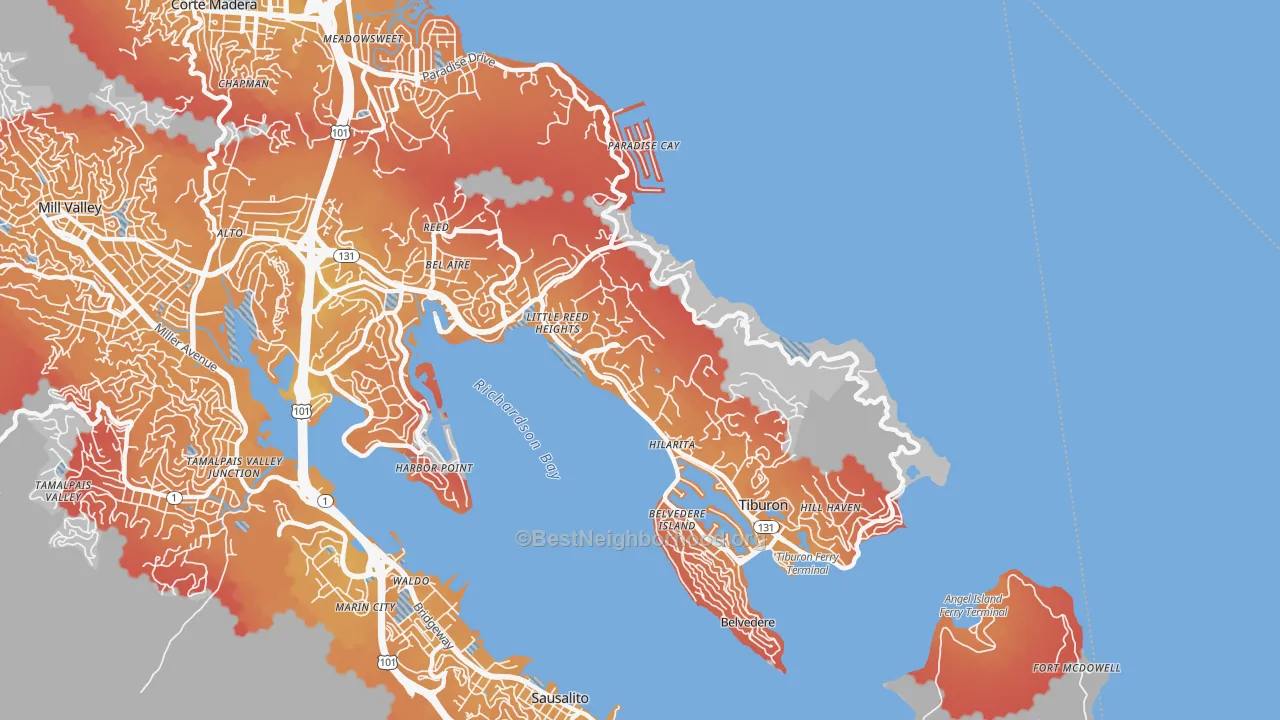 Transit Grade map of Tiburon, CA
