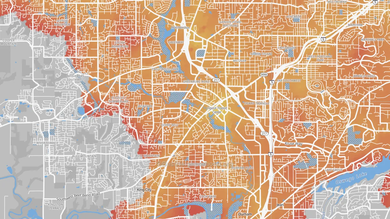 Transit Grade map of Tigard, OR